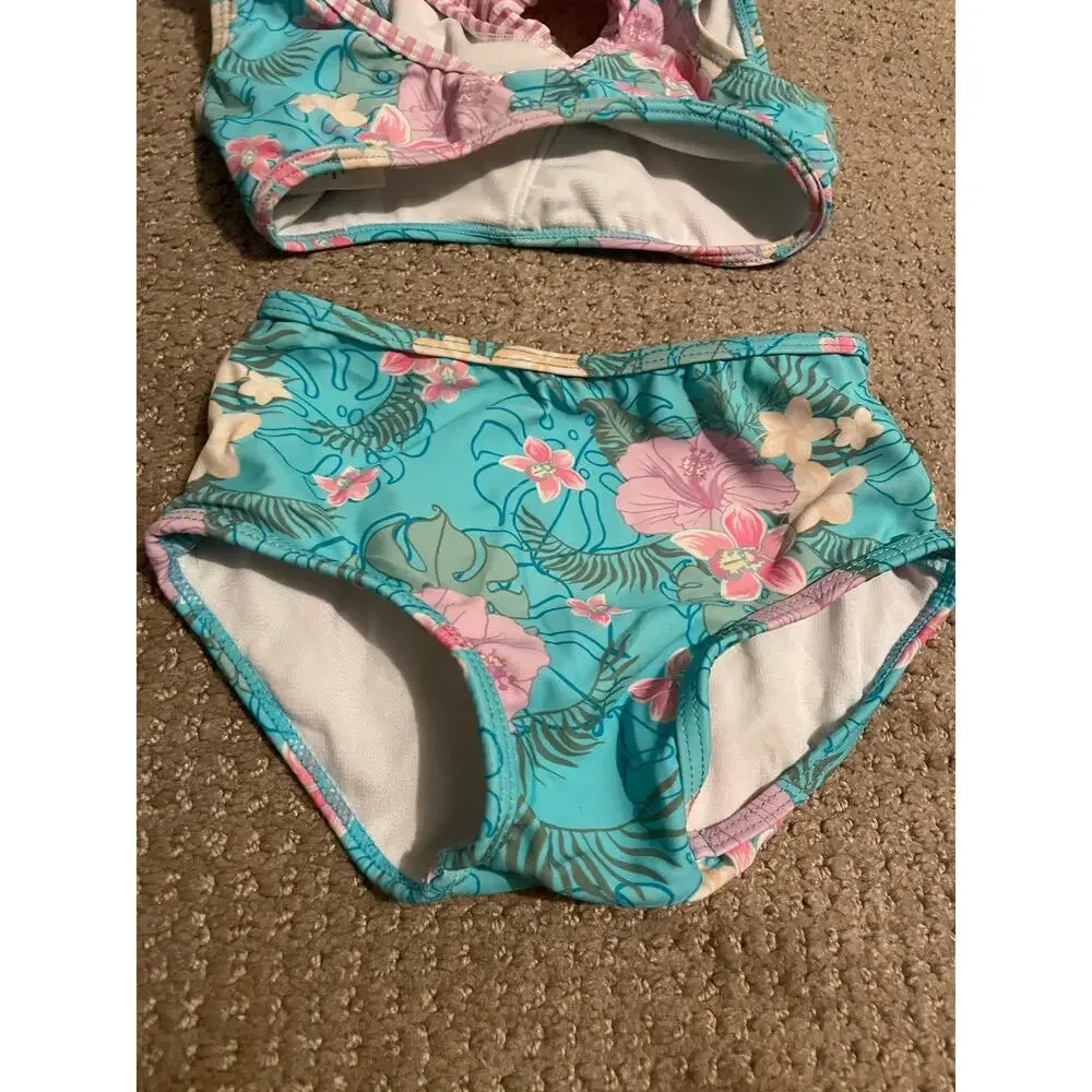 RuffleButts Toddler‎ Floral Smocked Ruffle 2-Piece Swimsuit Top & Bottom